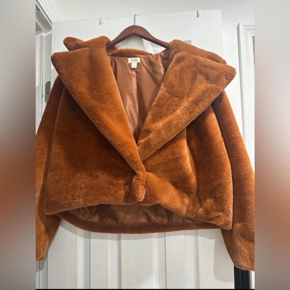 Faux Fur Hooded Jacket – Rust Brown